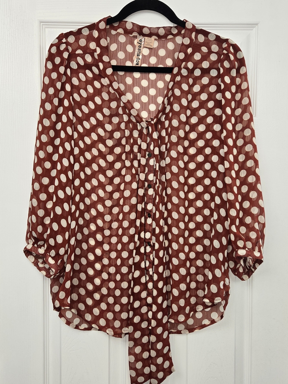 Eyeshadow sheer Sheer Blouse With Rust-Brown Fabric And Cream Polka Dots